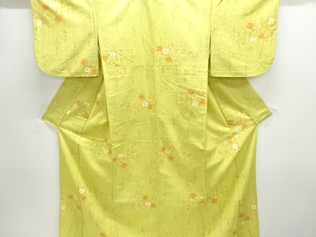 JAPANESE KIMONO / ANTIQUE HITOE KIMONO / SILK / TSUMUGI / FLORAL PLANTS